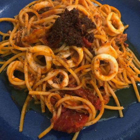 Spicy Tunisian Spaghetti with Seafood Image